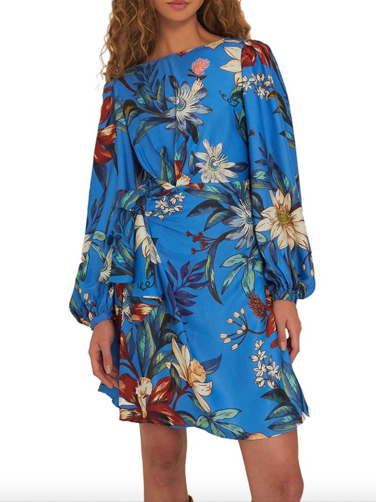 Farm Rio Surreal Flowers Blue Wrap Mini Dress